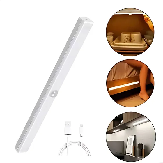 Luminária Domeasy Barra De Led Amarela Sensor De Presença Movimento Luz Portatil Recarregável Usb Spot P/ Cozinha Armário Prateleira Escadas Roupeiro Corredor