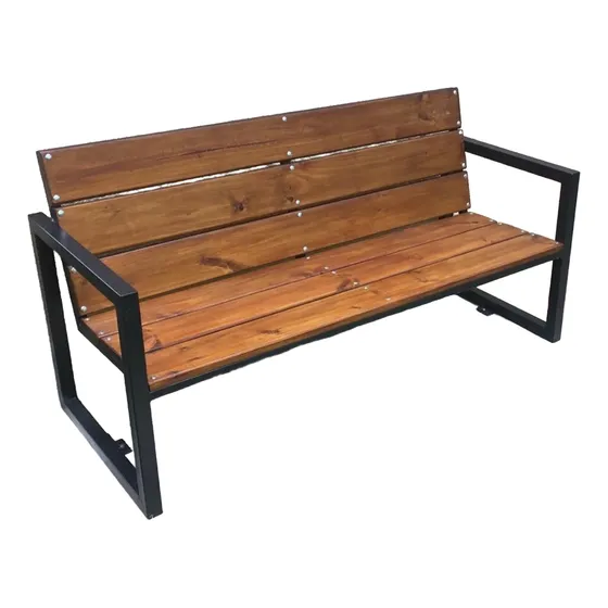 Banco En Hierro Y Madera Ideal Patio, Jardín O Barbacoa Negro