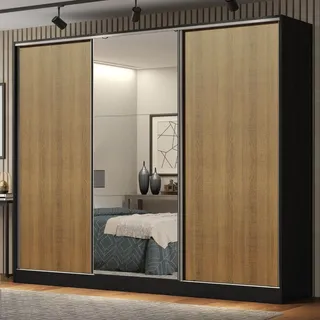 Guarda Roupa Casal Mdf Madesa Royale Correr C Espelho Pr Cor Preto/rustic 106209 Guarda Roupa Casal Mdf Madesa Royale Correr C Espelho Pr Cor Preto/rustic 106209