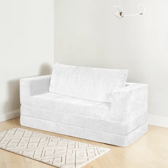 Sofá Cama Chenille 1 Pieza + Cojín Espacio Optimizado