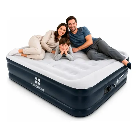 Colchon Inflable Queen Size Bomba Electrica Incluida Inflar Desinflar Automatico Soporta 500 Lb 204x55x50cm Diseño... Azul Petróleo