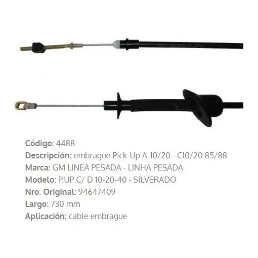 Cable De Embrague Chevrolet C10/20 1985/1988 728mm
