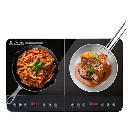 Parrilla Inducción Eléctrica Pantalla Táctil 2 Quemador Diseño Moderno Seguridad Avanzada Bloqueo Para Niños Controles Ahorro De Energia 1000w+800w Merion Negro