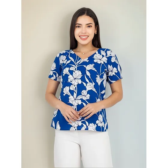 Blusa M/c Ankyh Seda Strech Estampado Azul