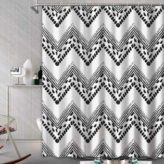 Thinyfull Cortina Ducha Bohemia Blanco Negro Estilo Marroqui