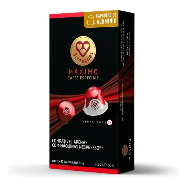 Cápsula Café Espresso Intensidade 13 Compatíveis Nespresso - 3 Corações 10 unidades