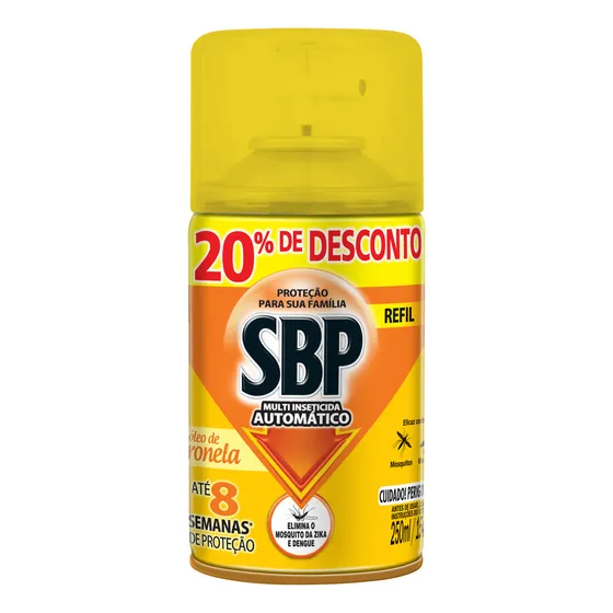 Multi-Inseticida Automático Óleo de Citronela SBP Frasco 250ml Refil Grátis 20% de Desconto