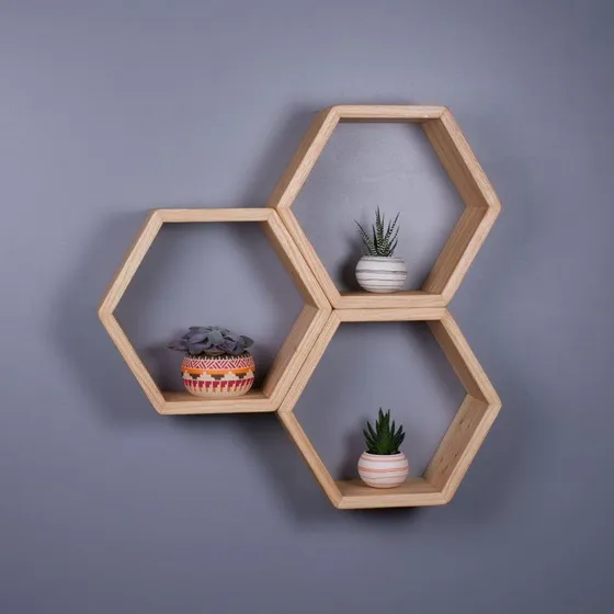 Trio De Nicho Hexagonal Sextavado Cru Para Pintura 15cm Prof