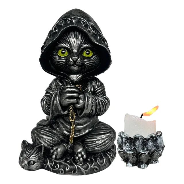 Enfeite Decorativo Gato Gótico Bruxo 16 Cm Resina Decoração