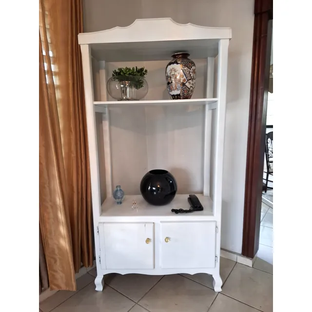 1 Estante Blanco De Caoba Con Gavetas Y 2 Tramos