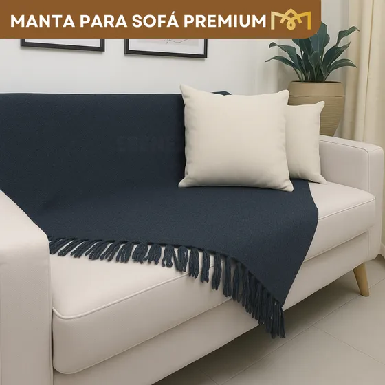 Manta P/ Sofá Decorativa Proteção Resistente 2,20 X 1,70cm Maciez E Conforto Prolongado Luxo Cor Azul Marinho