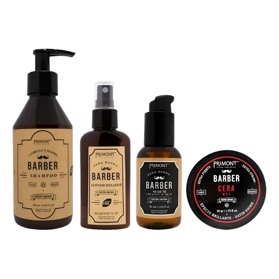 Kit Primont Barber Shampoo Cera Acondicionador Serum Barba