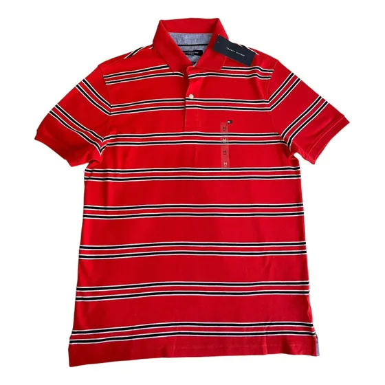 Polo Tommy Hilfiger Rayas Roja/blanca Con Cuello Hombre M