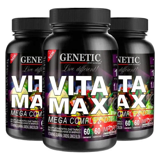3 Vita Max Multivitaminico Minerales Ginkgo Ginseng Genetic