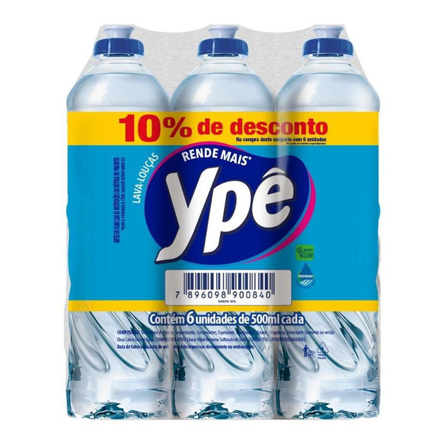 Pack Com 6 Detergente Líquido Ypê Clear 500ml Pack Com 6 Detergente Líquido Ypê Clear 500ml
