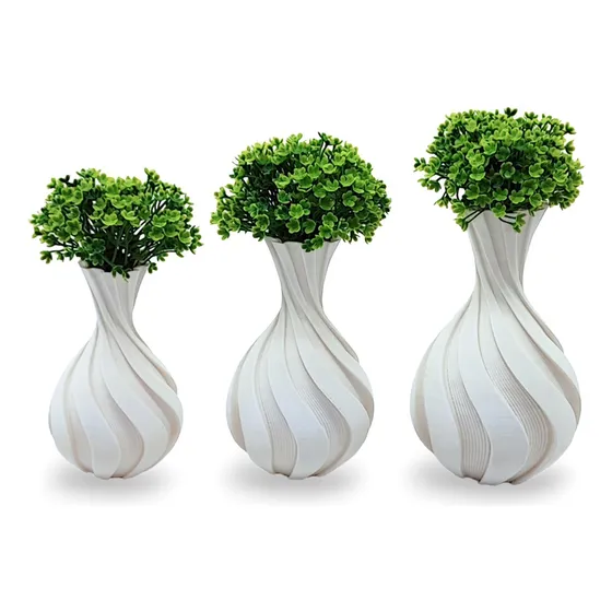 Kit Vasos Jarros  Espirais Decorativo Com Planta Artificial 