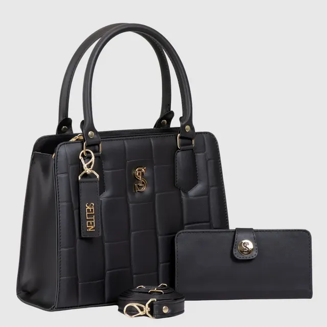 Bolsa E Carteira Feminina Media Lateral E Transversal Acambamento Dos Ferragens Ouro Cor Preto Desenho Do Tecido Lisa