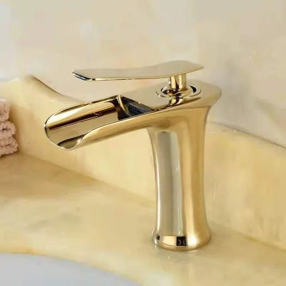 Grifo Baño Cascada Dorado Laton Macizo Mezclador Agua Fria