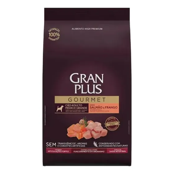 Ração Seca Gran Plus Gourmet Cães Adultos Médios Grandes Salmão Frango 10,1 kg