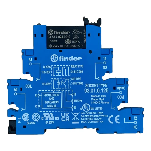 34.51.7.024.0010 Relevador (24vdc) 6a Marca Finder C/base