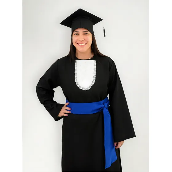 Conjunto Beca Formatura Preto + Capelo + Jabô + Faixa 