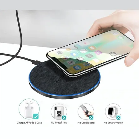 Base de cargador de teléfono inteligente Fio de inducción rápida Qi de 15 W