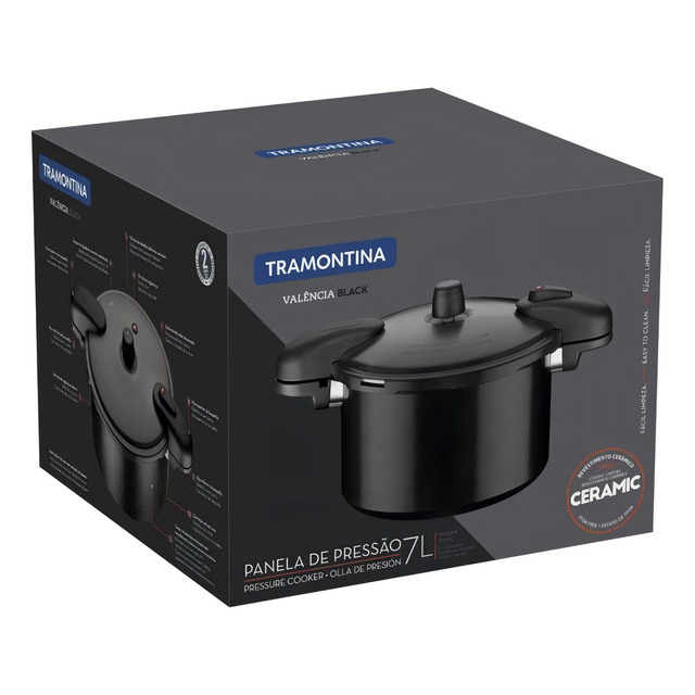 Panela De Pressão 7 Litros Antiaderente Cerâmico Tramontina Cor Preto Panela De Pressão 7 Litros Antiaderente Cerâmico Tramontina Cor Preto