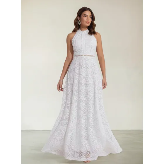 Vestido Novia, Civil Encaje Sin Mangas Cuello Alto