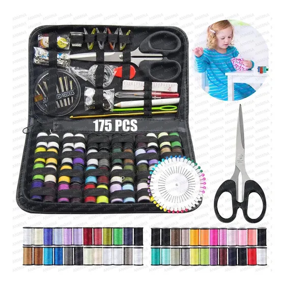 175 Pcs Costura Suministros De Costura Caja Portátil De Kit, Kit Coser Profesional, Hilos Para Coser Ideal Para Inicio, Viaje, Uso De Emergencia, Con Tijeras, Hilo, Agujas, Cinta Métrica