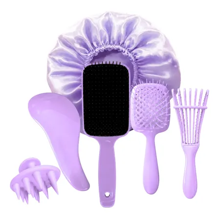 Kit 5 Escovas Cabelo Escova Polvo Mágica Raquete Vazada Touc Lilás