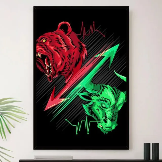Quadro Trader Touro Urso Investimento Decorativo A3 35x45cm