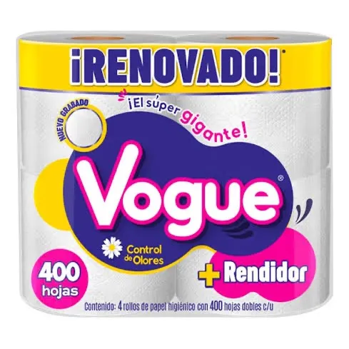 Papel Higiénico Vogue 4 Rollos 24 Paquetes 400 Hojas C/u