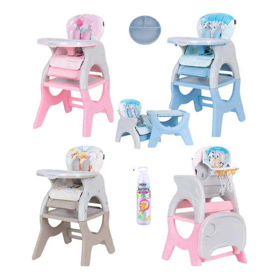 Silla De Comer Babyhappy Convertible A Mesa Silla Y Reclina Color Celeste Rosado Crema Silla De Comer Gatito