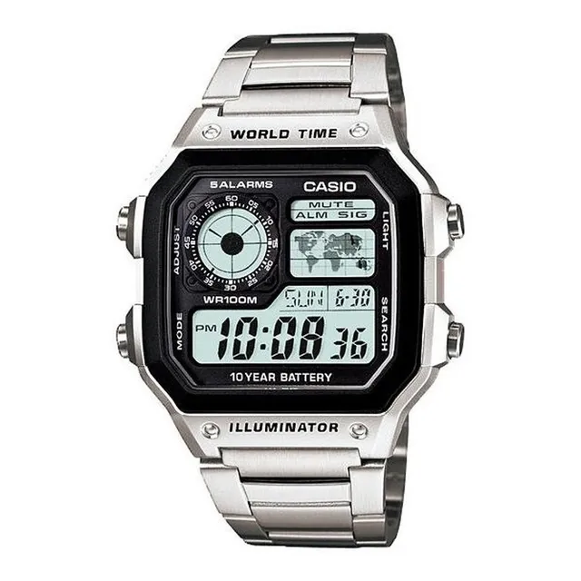 Reloj Pulsera Casio Digital Ae-1200 De Cuerpo Color Plateado
