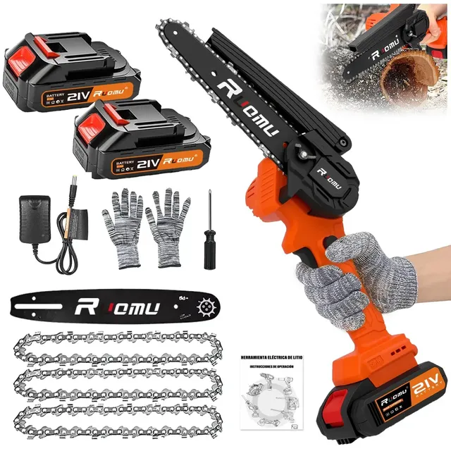 Mini Motosserra Eletrica Portatil 6 Polegadas 2 Baterias