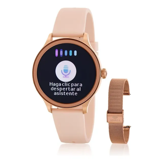 Reloj Inteligente Marea Smart Watch B58012 3 Mallas Caja Dorado Malla Rosa Pálido Bisel Dorado Diseño De La Malla Mesh