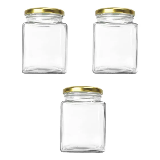 3 Frascos Hermeticos Cuadrado De Vidrio Tapa Dorada 750 Ml Color Transparente