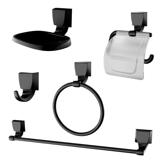 Kit Banheiro 2000 F24 Lorenzetti 5pcs Quadra Branco Ou Preto Black | Preto Brilhante