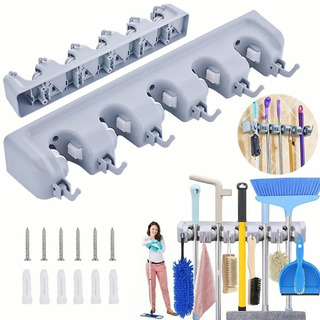 Organizador Con Trapeadores Y 5 Espacios Para Colgar Escobas Organizador Con Trapeadores Y 5 Espacios Para Colgar Escobas