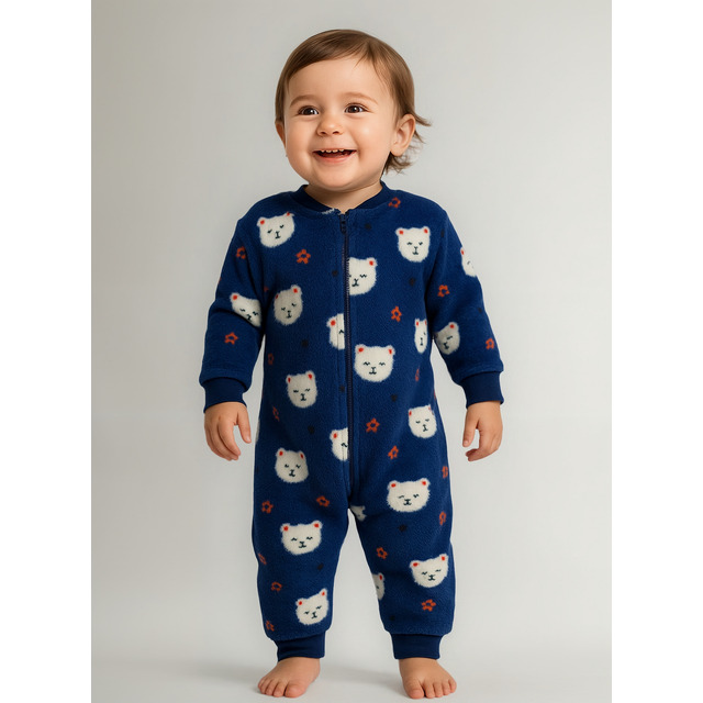 Macacão Infantil Azul Escuro Veste 1 Ao 3 Pijama Quentinho Macacão Infantil Azul Escuro Veste 1 Ao 3 Pijama Quentinho