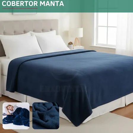 Cobertor Manta Soft Casal Microfibra Antialérgica Veludo Super Quentinha Toque Macio E Confortável Cor Azul Marinho