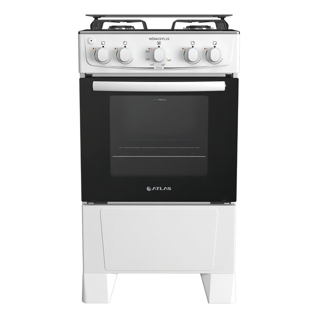 Fogão 4 Bocas Branco Com Mesa Inox Atlas Mônaco Plus 127/220v Fogão 4 Bocas Branco Com Mesa Inox Atlas Mônaco Plus 127/220v