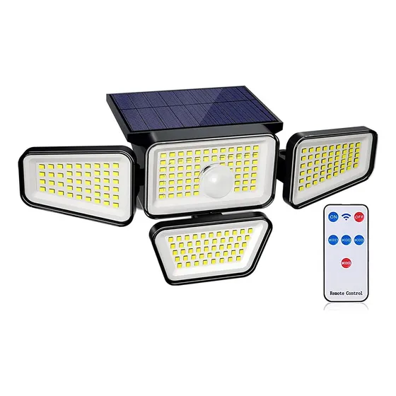 Foco Led Solar Exterior Maxwell Sensor 4 Direcciones Control Carcasa Negro Luz Luz cálida