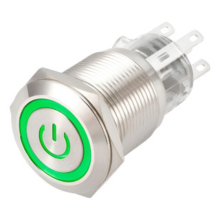 Boton Pulsador De Metal Led C/ Logo Y Retención - 16mm Verde Boton Pulsador De Metal Led C/ Logo Y Retención - 16mm Verde