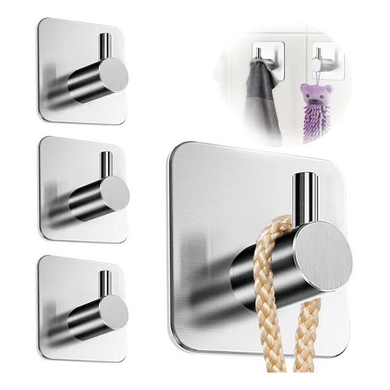 Gancho Adhesivo Impermeable Acero Inoxidable Para Baño 4pcs
