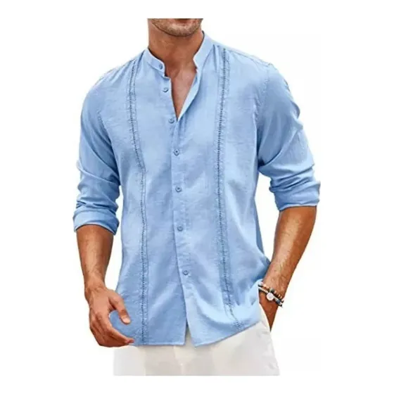 Camisas L Cubanas Guayabera Masculinas, Linho, Casuais 2024