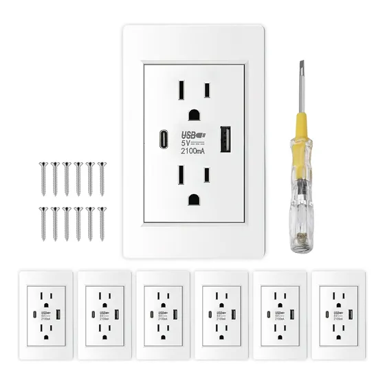 6pc Toma De Corriente Del Americanos Para Pared Usb Y Type C