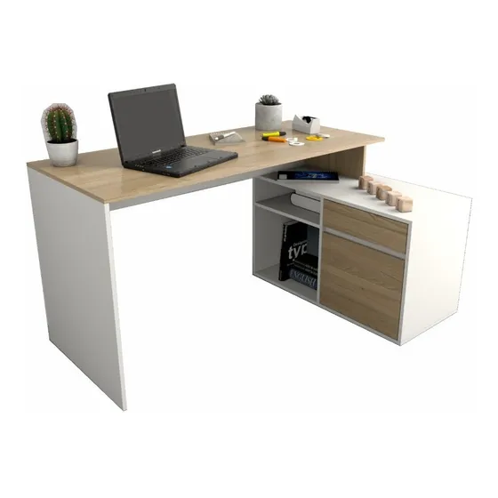 Escritorio En L O Recto Funcional Oficina Hogar Color Olmo Finlandes combinado con Everest AMV T3048