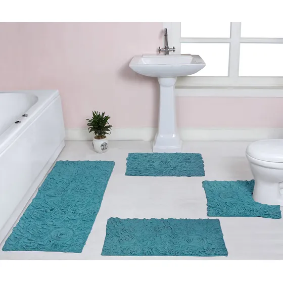 4 Alfombra Baño Algodon Absorbente Suave Lavabl Seca X