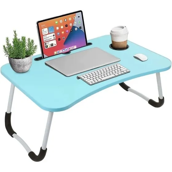 Mesa Bandeja Para Cama Plegable Desayunadora Tablet Notebook Color Celeste